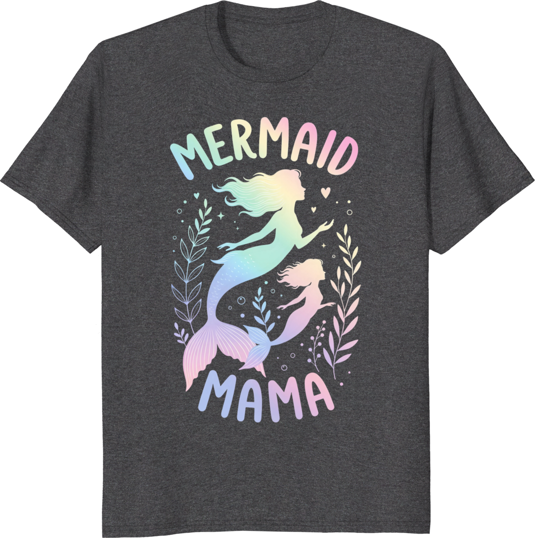 Mermaid Mama vintage t-shirt design featuring whimsical mermaid and motherly artwork for women. - dark heather