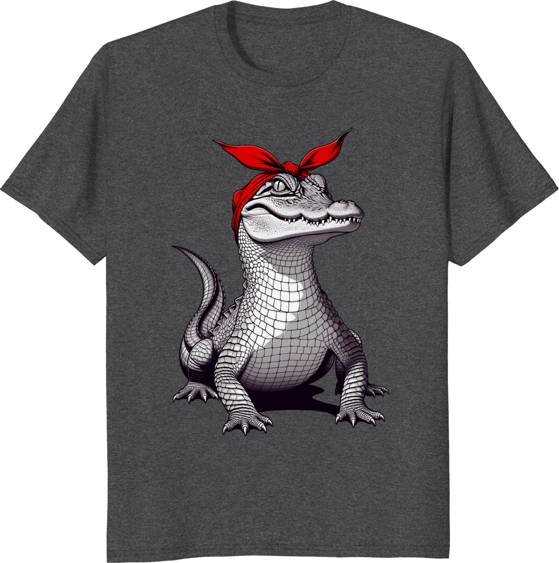 Alligator Mom t-shirt with red bow bandana design - dark heather