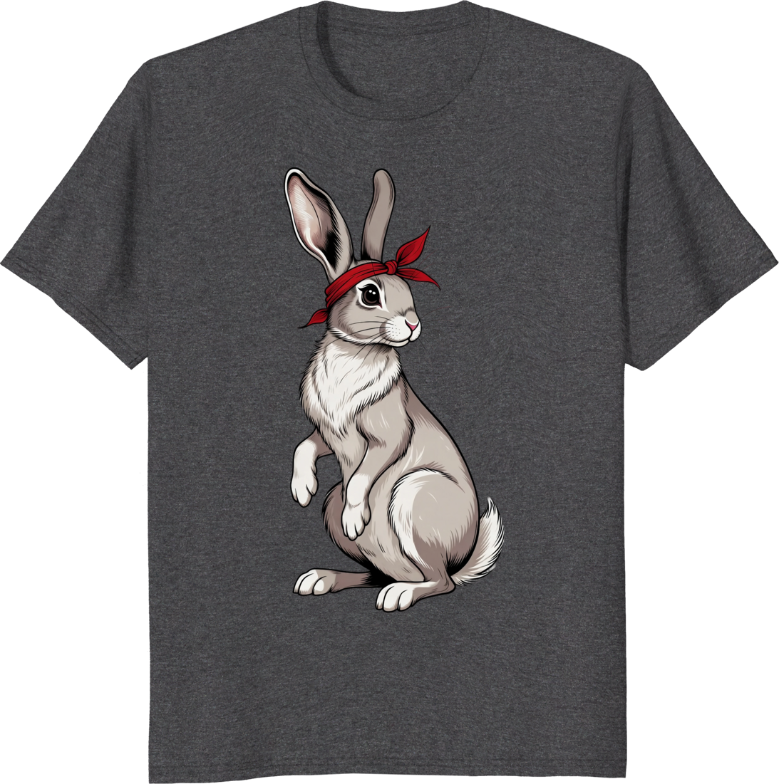 Funny rabbit wearing a red bow bandana on a t-shirt - dark heather