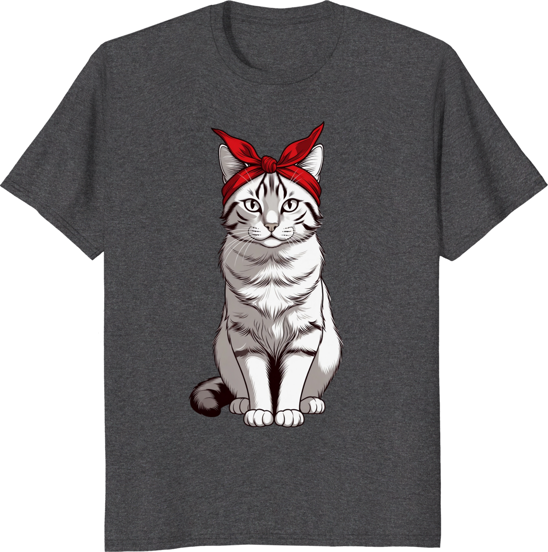 Funny cat wearing a bow bandana on a t-shirt - dark heather