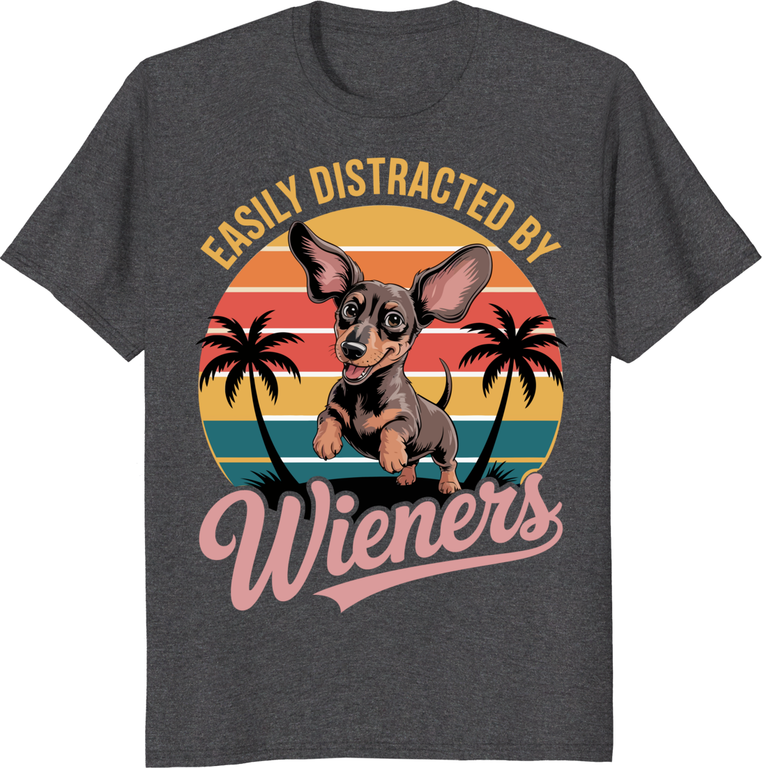 Funny dachshund dog wearing a Wieners graphic on a t-shirt - dark heather