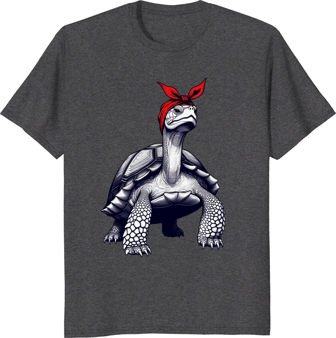 Funny turtle mom t-shirt with red bow bandana design - dark heather