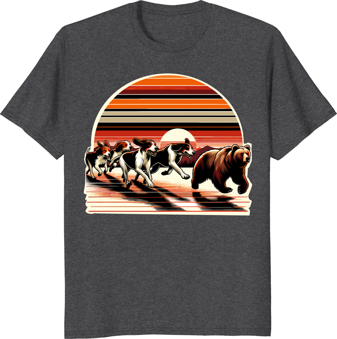 Retro hunting bear dog hound t-shirt with vintage illustration - dark heather