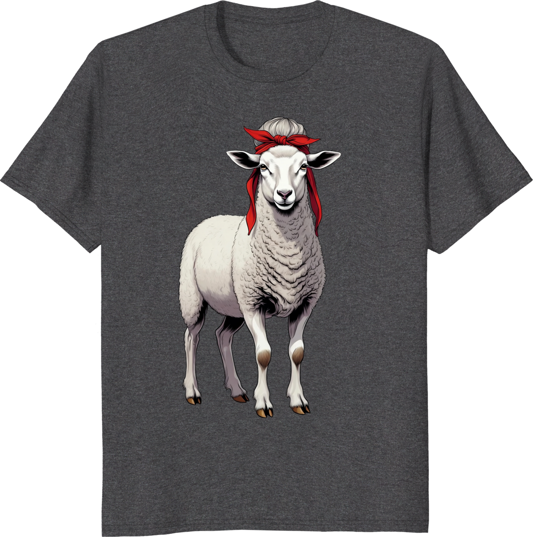 Vintage sheep wearing a red bow bandana on a t-shirt - dark heather