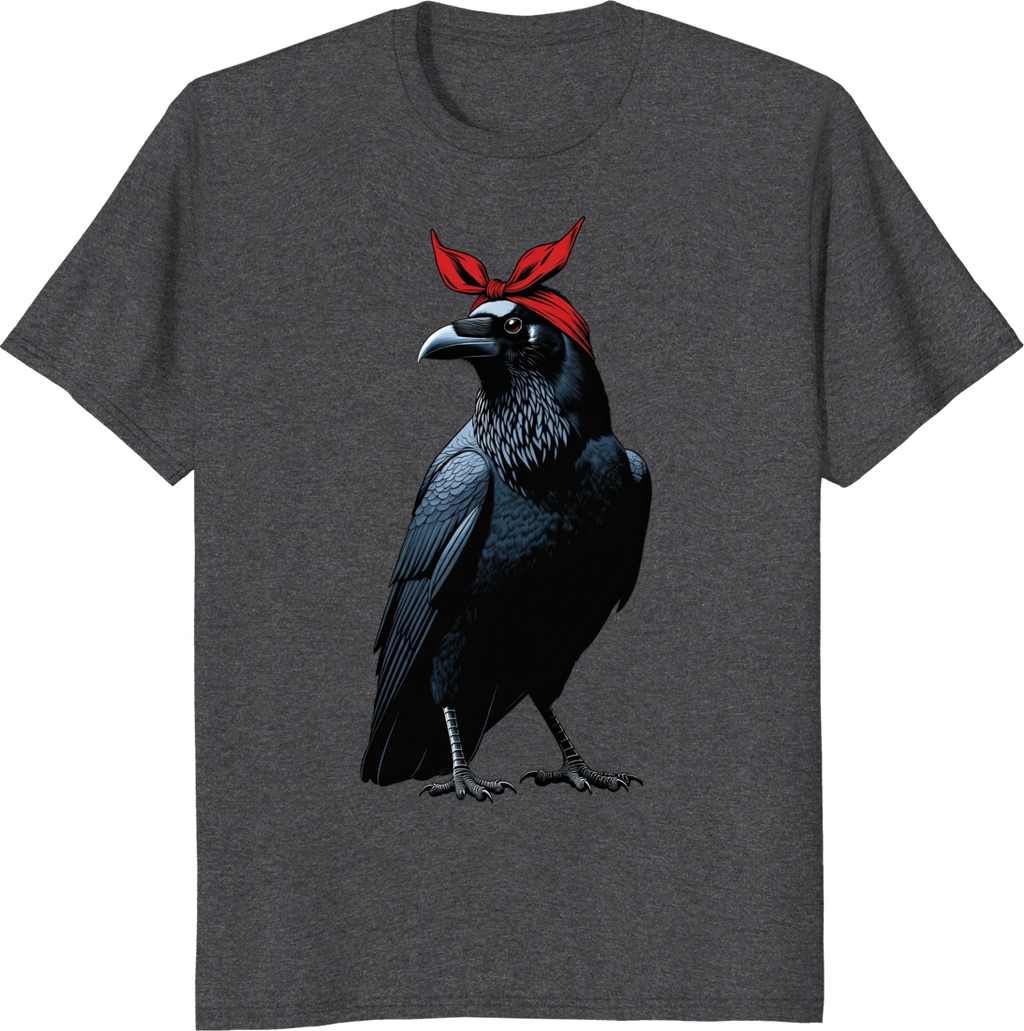 Crow mother wearing a red bow bandana on a t-shirt - dark heather