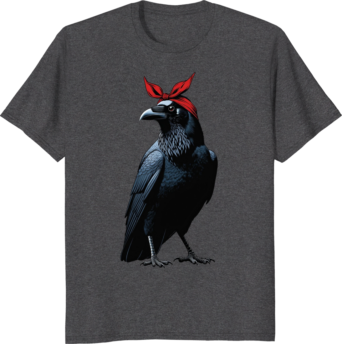 Crow mother wearing a red bow bandana on a t-shirt - dark heather
