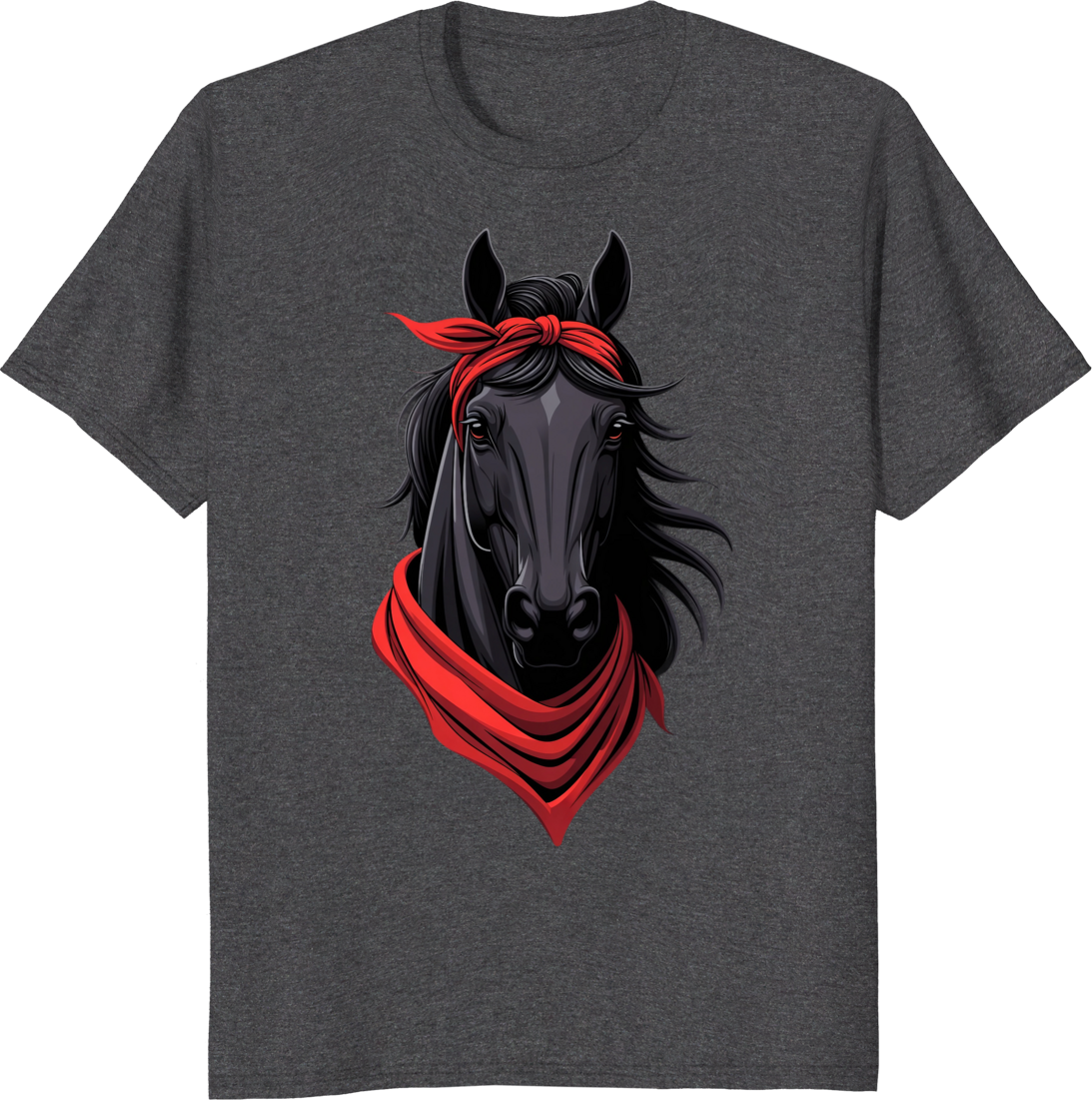 Black horse wearing a bow bandana on a t-shirt - dark heather