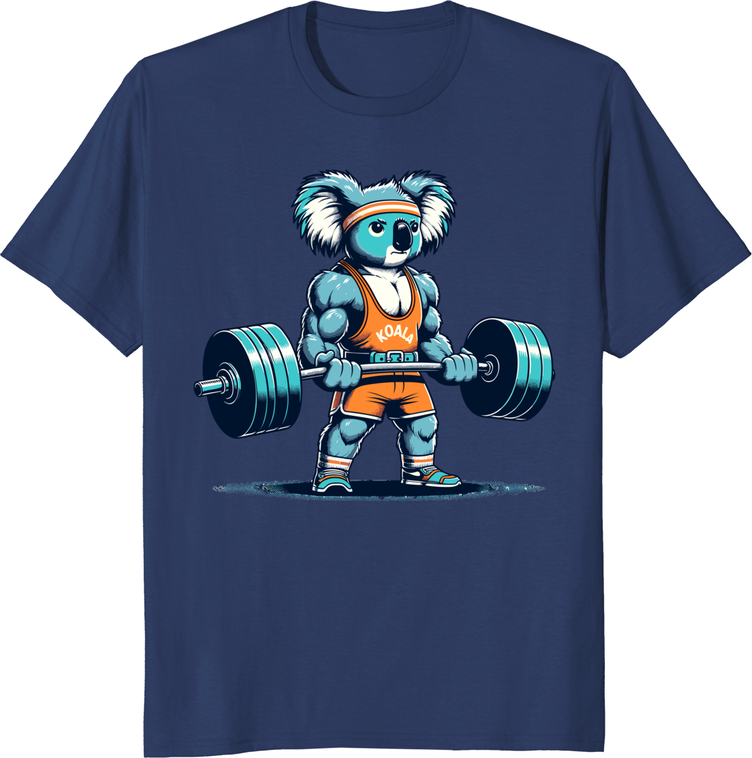 Fitness Gym Koala Bodybuilding weightlifting t-shirt with cartoon koala lifting weights - navy