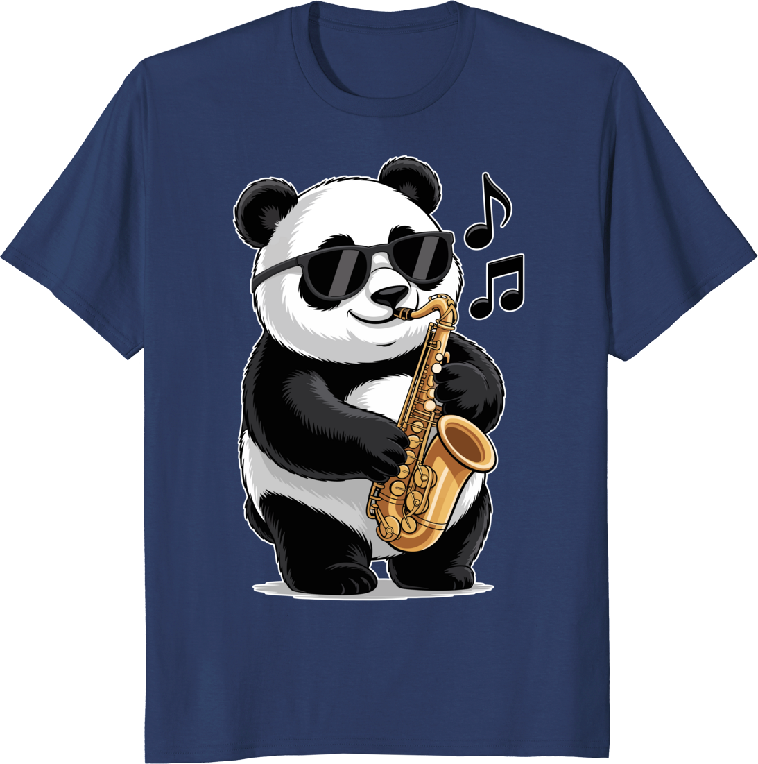 Funny panda playing saxophone on a t-shirt. - navy