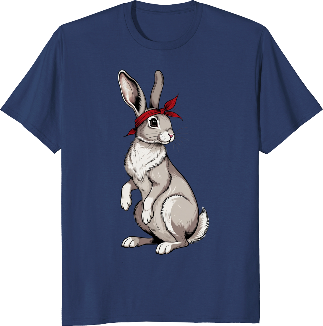 Funny rabbit wearing a red bow bandana on a t-shirt - navy