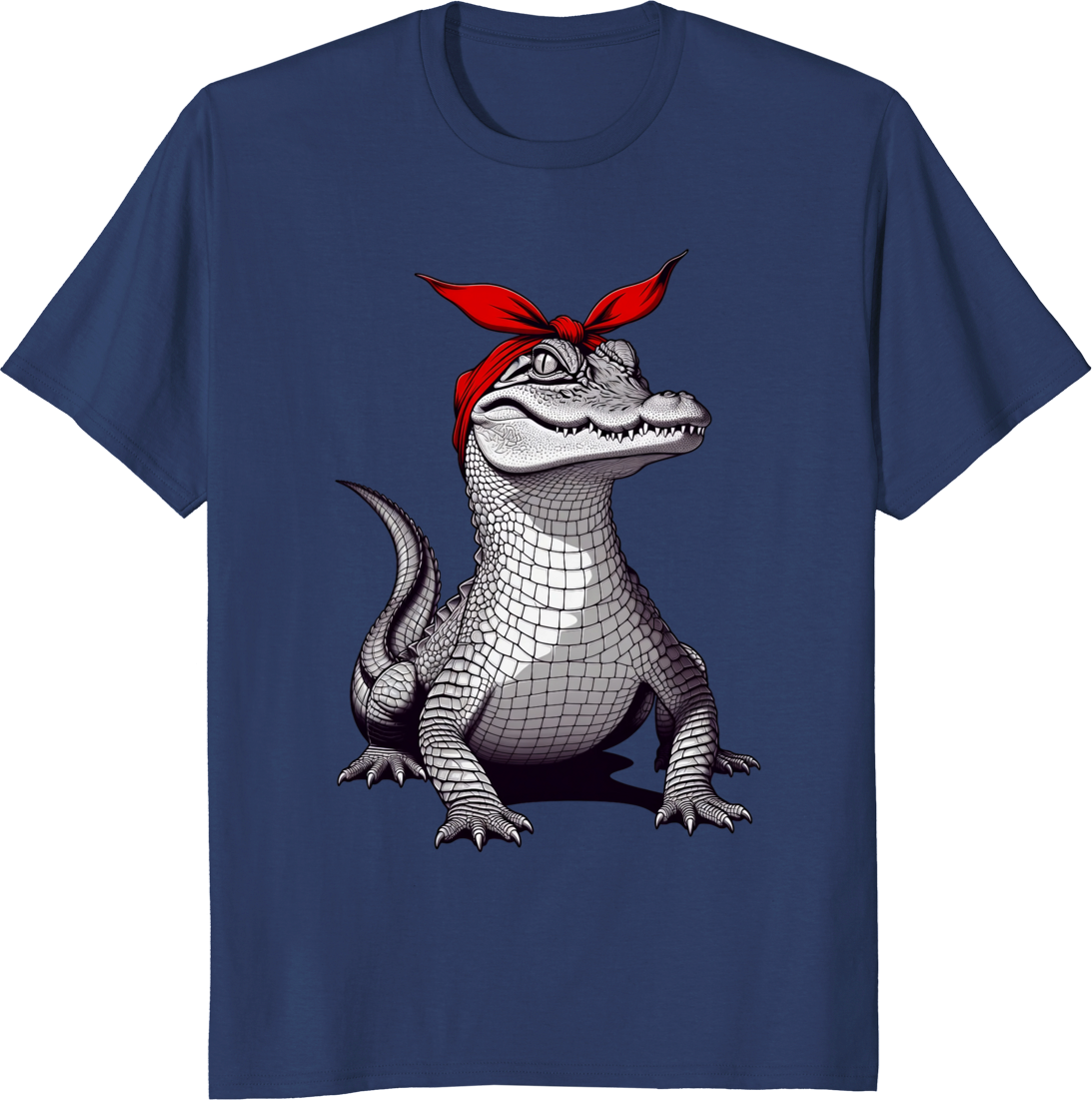 Alligator Mom t-shirt with red bow bandana design - navy