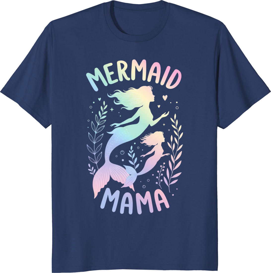 Mermaid Mama vintage t-shirt design featuring whimsical mermaid and motherly artwork for women. - navy