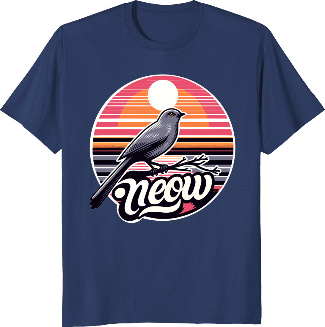 Funny gray catbird illustration on a white t-shirt - navy