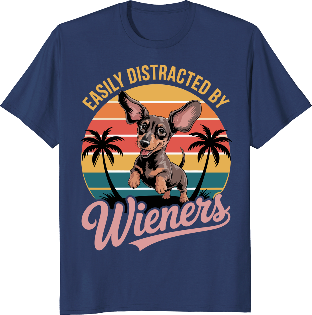 Funny dachshund dog wearing a Wieners graphic on a t-shirt - navy
