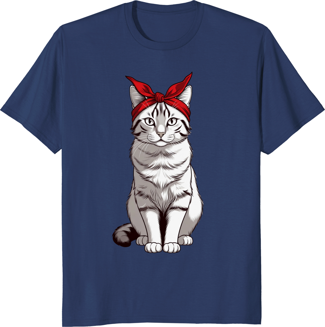 Funny cat wearing a bow bandana on a t-shirt - navy