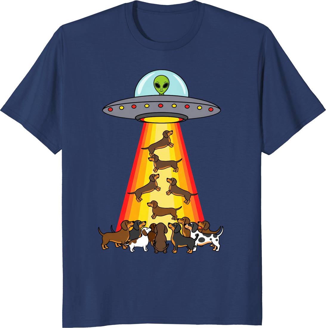 Funny UFO Dachshund design on a T-shirt - navy