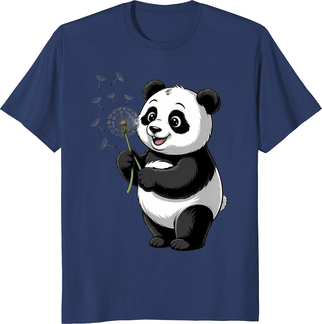 Cute panda holding a dandelion flower on a t-shirt - navy