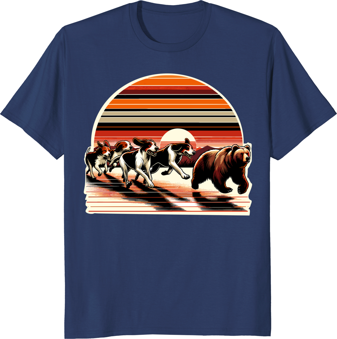 Retro hunting bear dog hound t-shirt with vintage illustration - navy