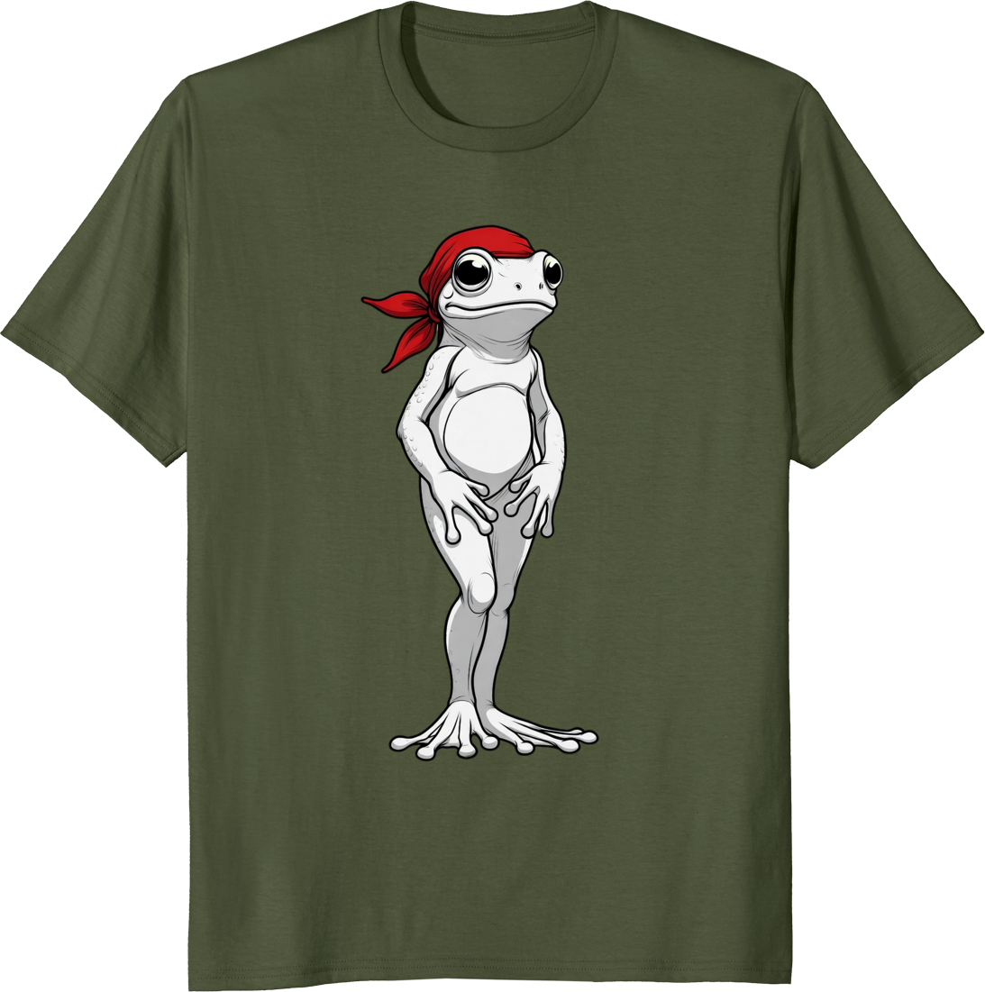 Frog Mom t-shirt with red bow bandana design - olive