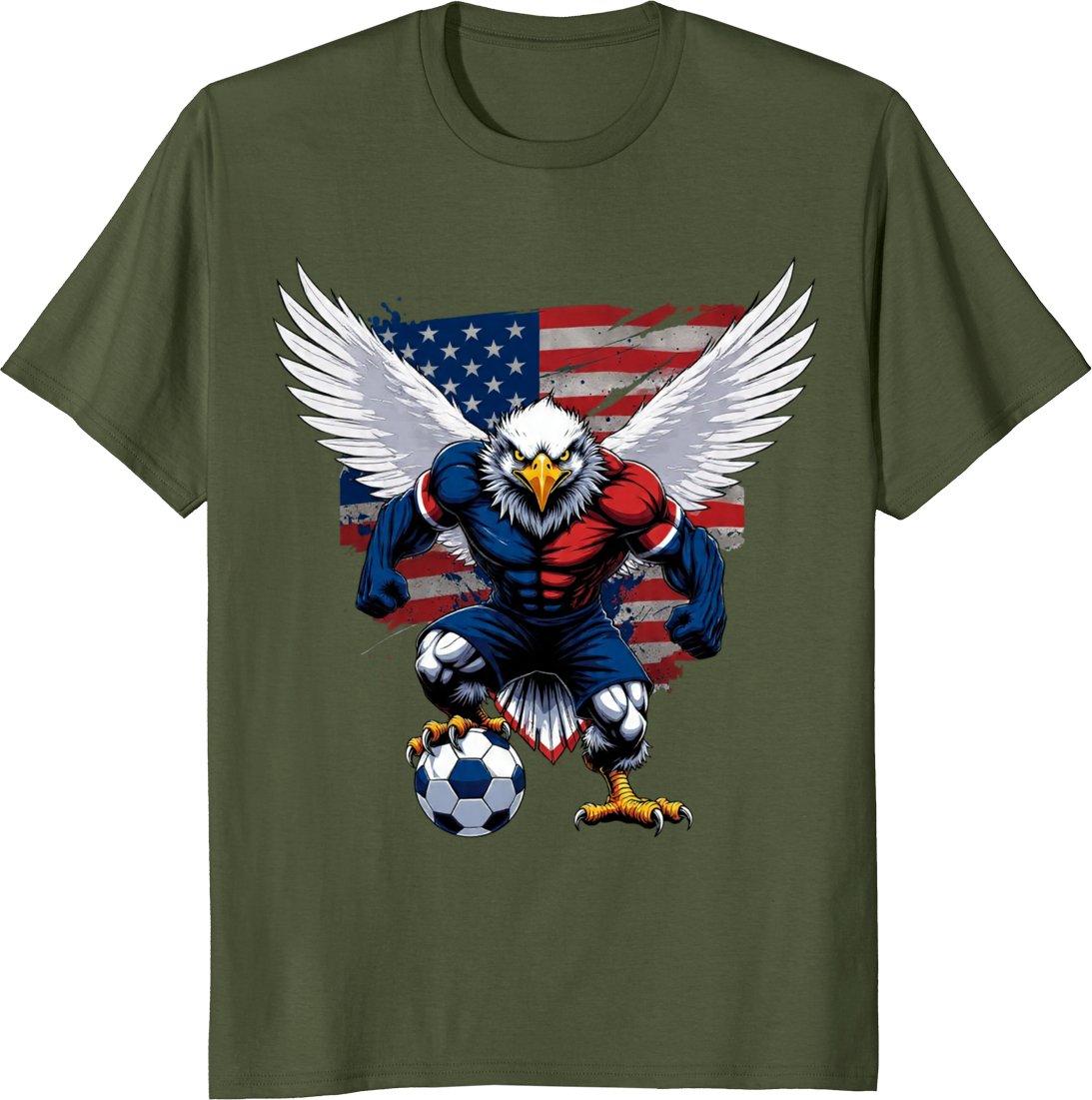 American soccer vintage eagle graphic on a standard T‑shirt - olive