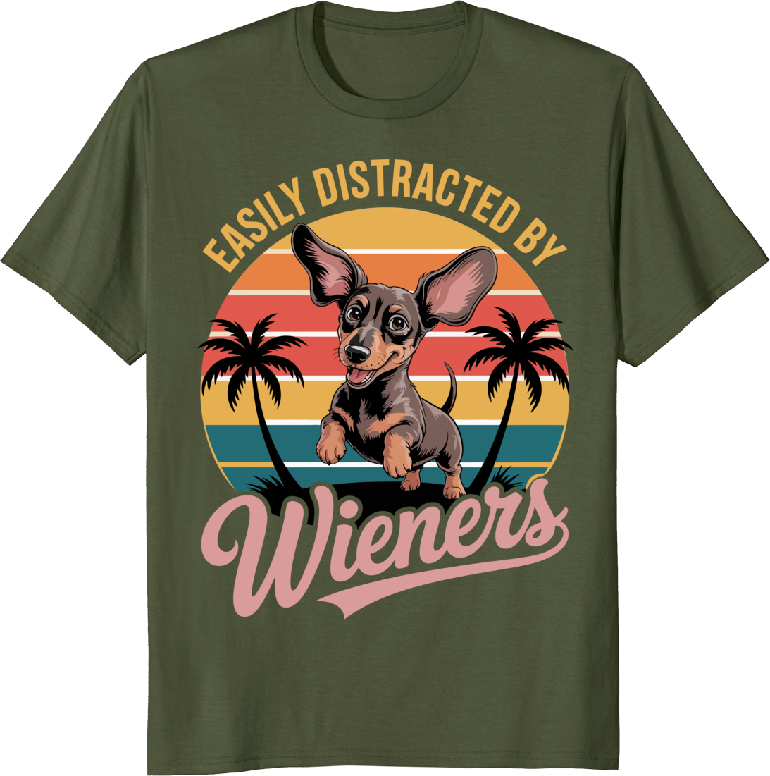 Funny dachshund dog wearing a Wieners graphic on a t-shirt - olive