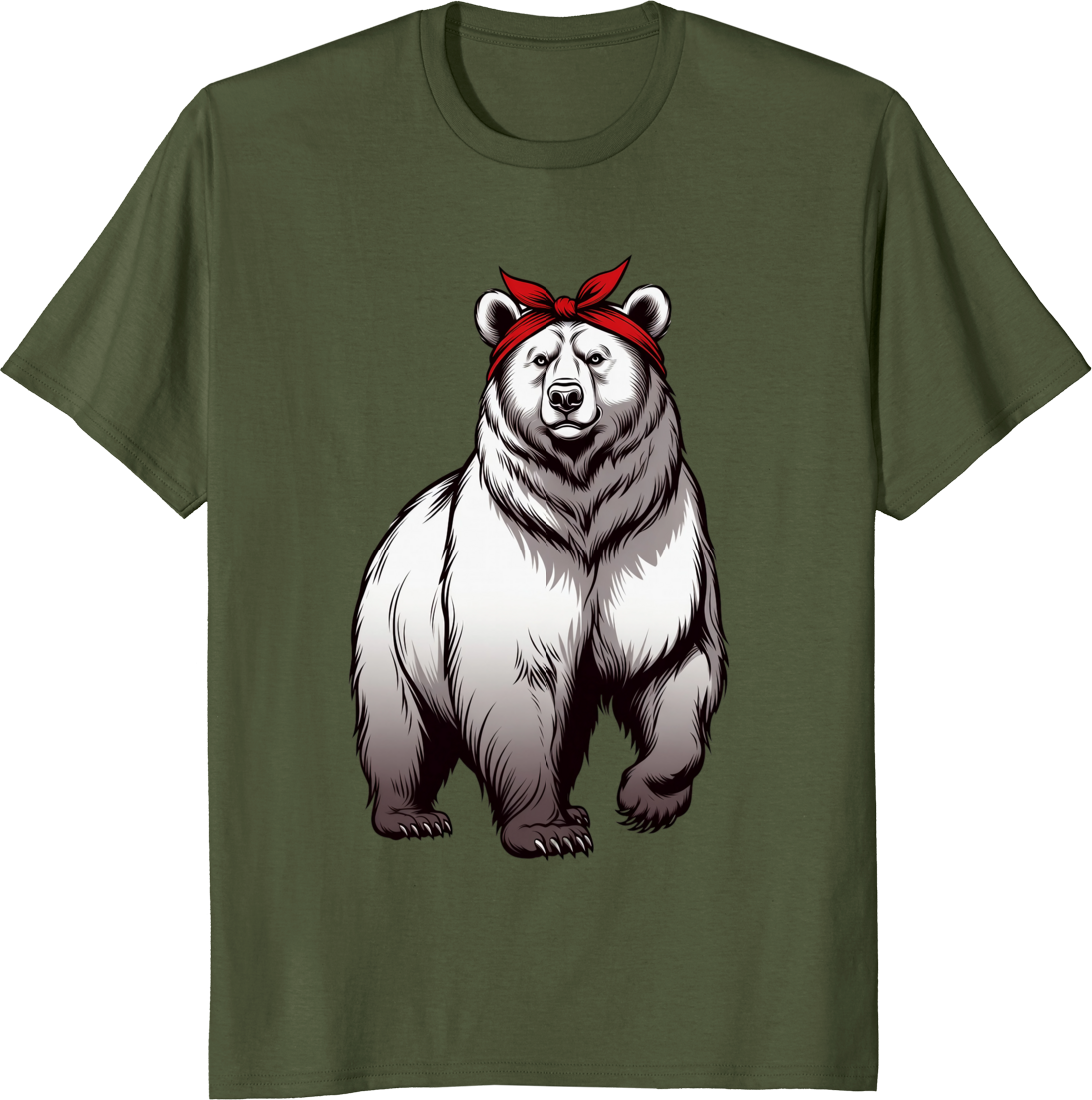 Funny bear mom t-shirt with bandana graphic - olive