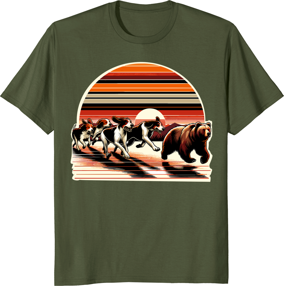 Retro hunting bear dog hound t-shirt with vintage illustration - olive