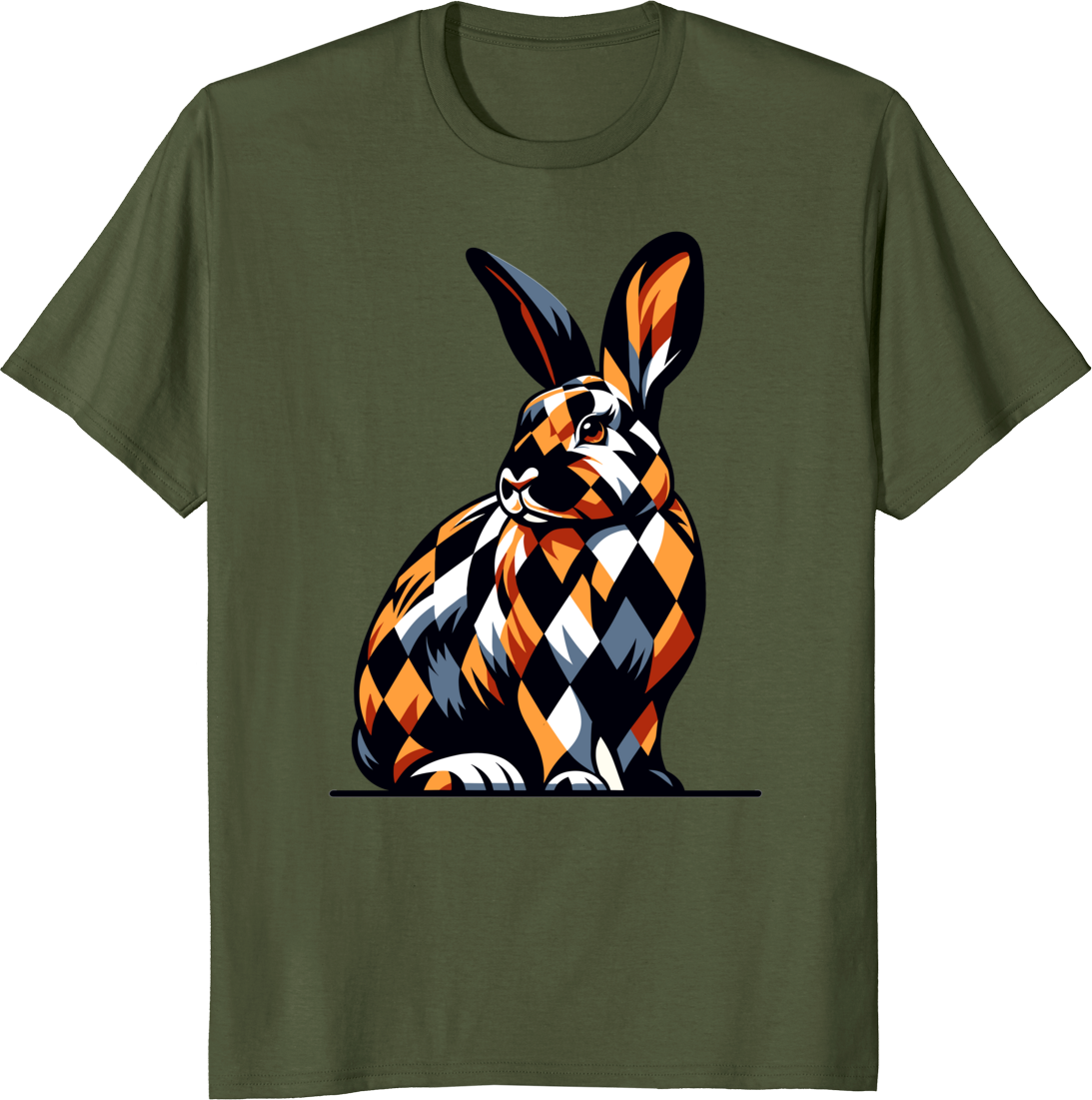 Rabbit lovers graphic tee with rabbit illustration on a t-shirt - olive