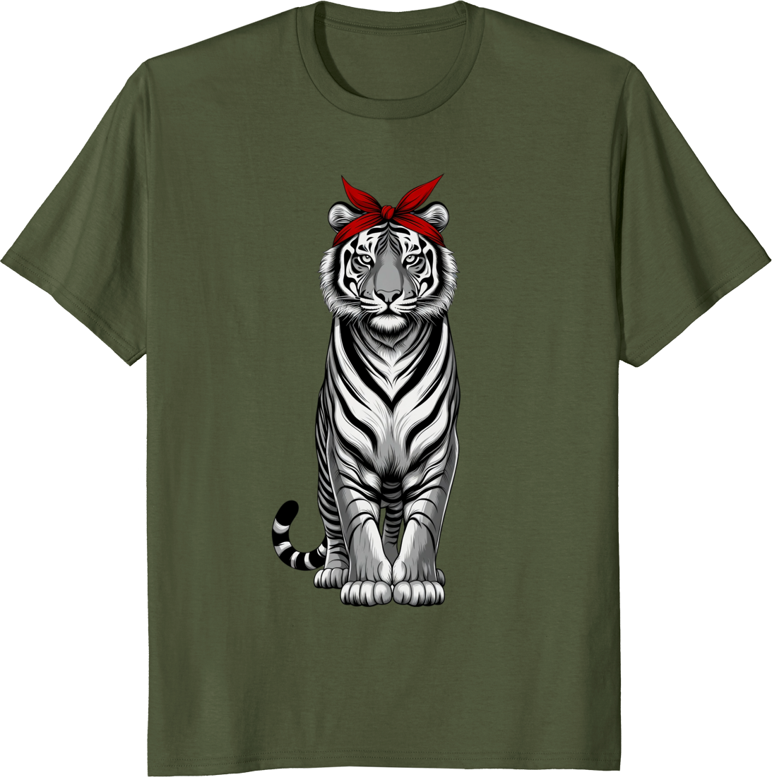 Vintage tiger mom tee with bow bandana graphic on a t-shirt - olive