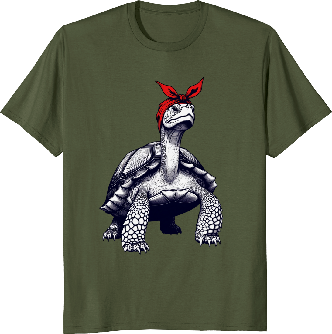 Funny turtle mom t-shirt with red bow bandana design - olive