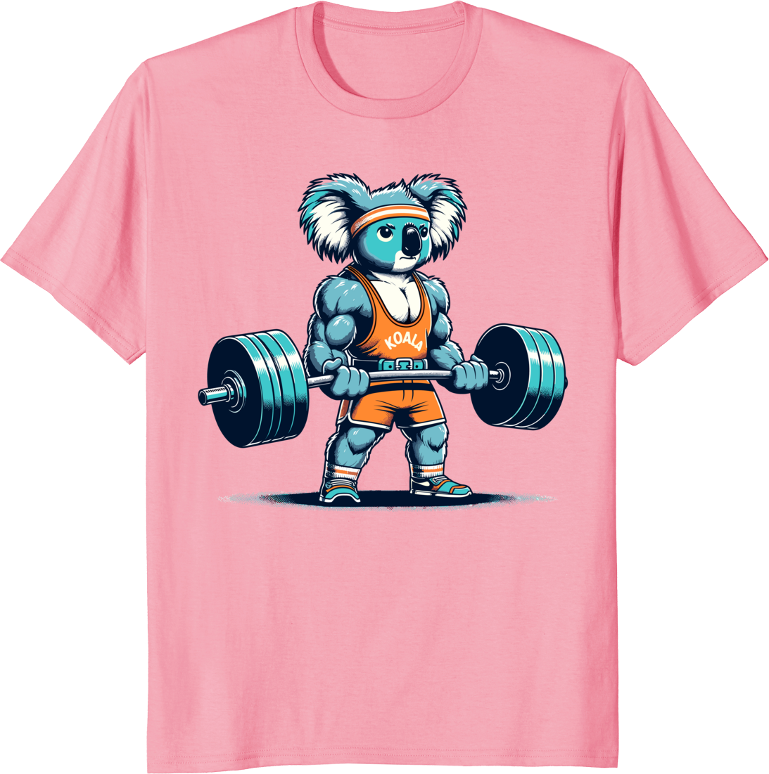 Fitness Gym Koala Bodybuilding weightlifting t-shirt with cartoon koala lifting weights - pink