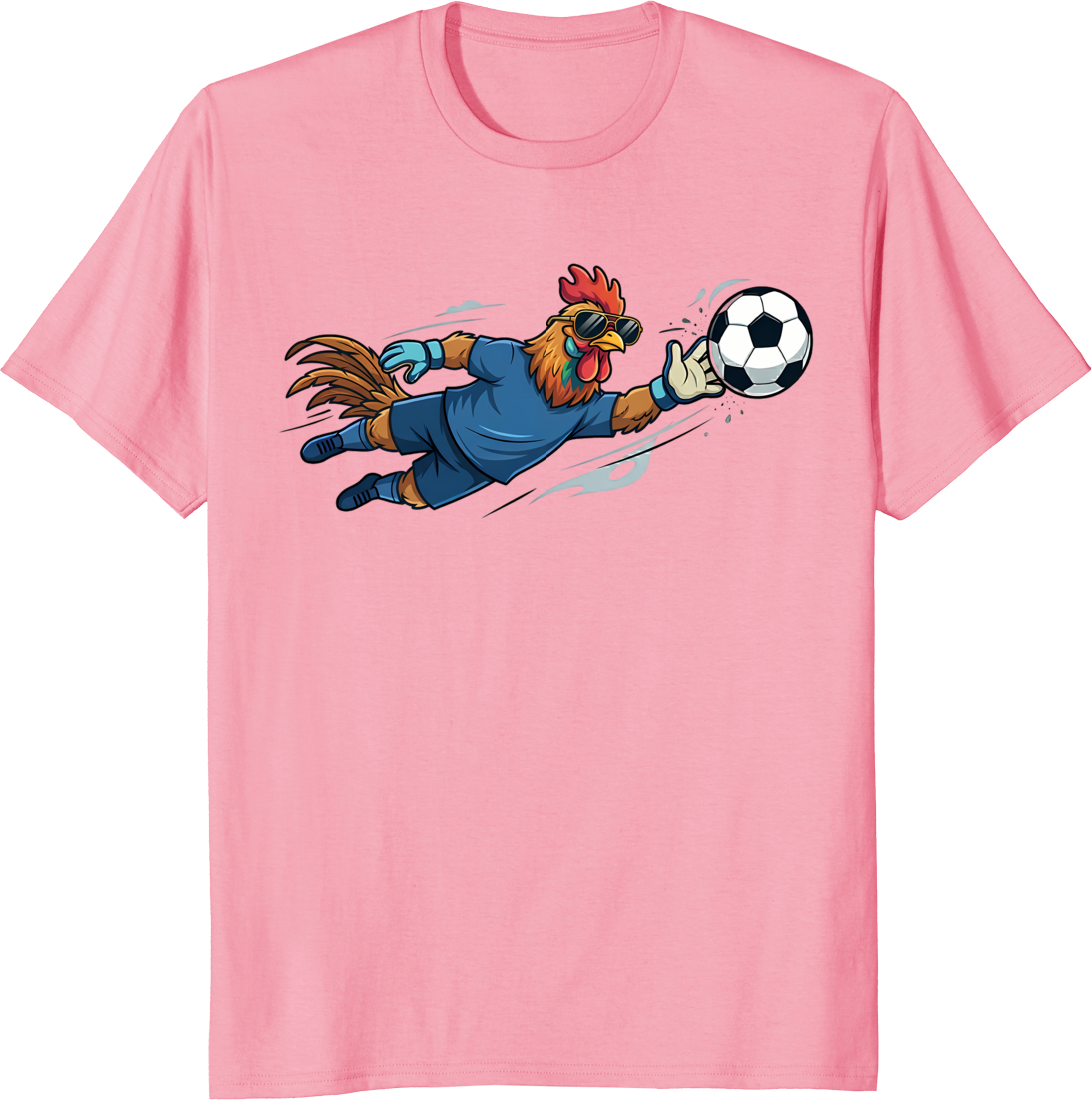 Funny rooster wearing sunglasses as a soccer goalkeeper t-shirt design. - pink