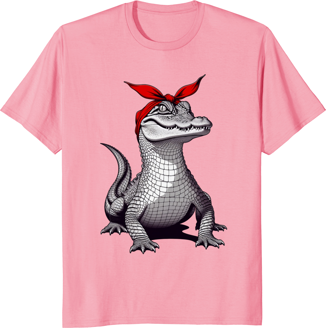 Alligator Mom t-shirt with red bow bandana design - pink