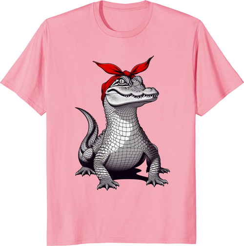 Alligator Mom t-shirt with red bow bandana design - pink