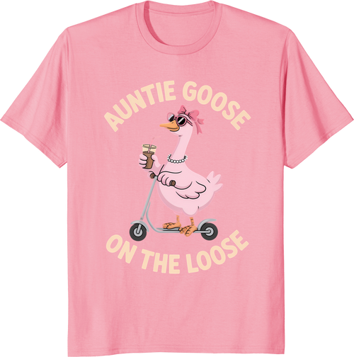 Cool Pink Auntie Goose riding a scooter on a t‑shirt - pink