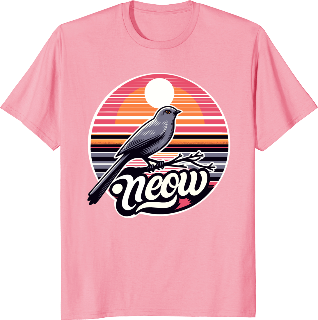 Funny gray catbird illustration on a white t-shirt - pink