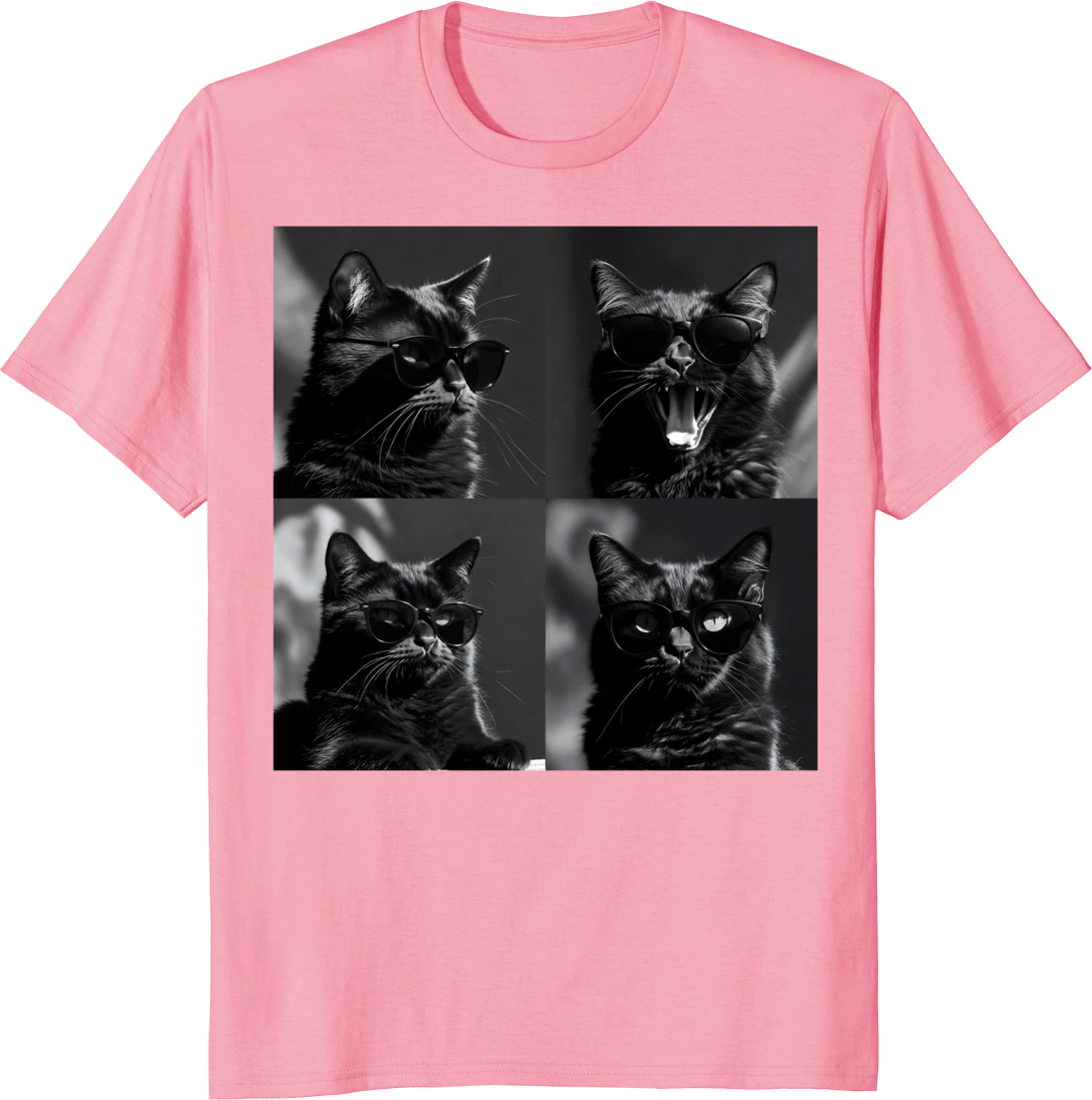 Funny cat photo strip selfie style t‑shirt with 4-panel design - pink