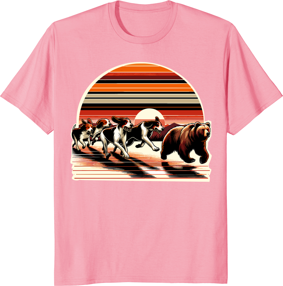 Retro hunting bear dog hound t-shirt with vintage illustration - pink