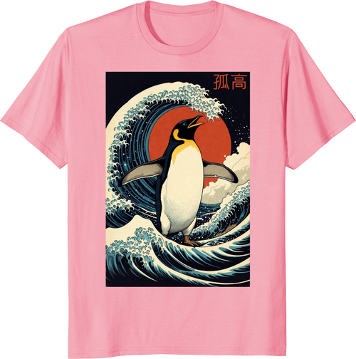 Alone penguin Japanese art graphic t-shirt for men and women - pink