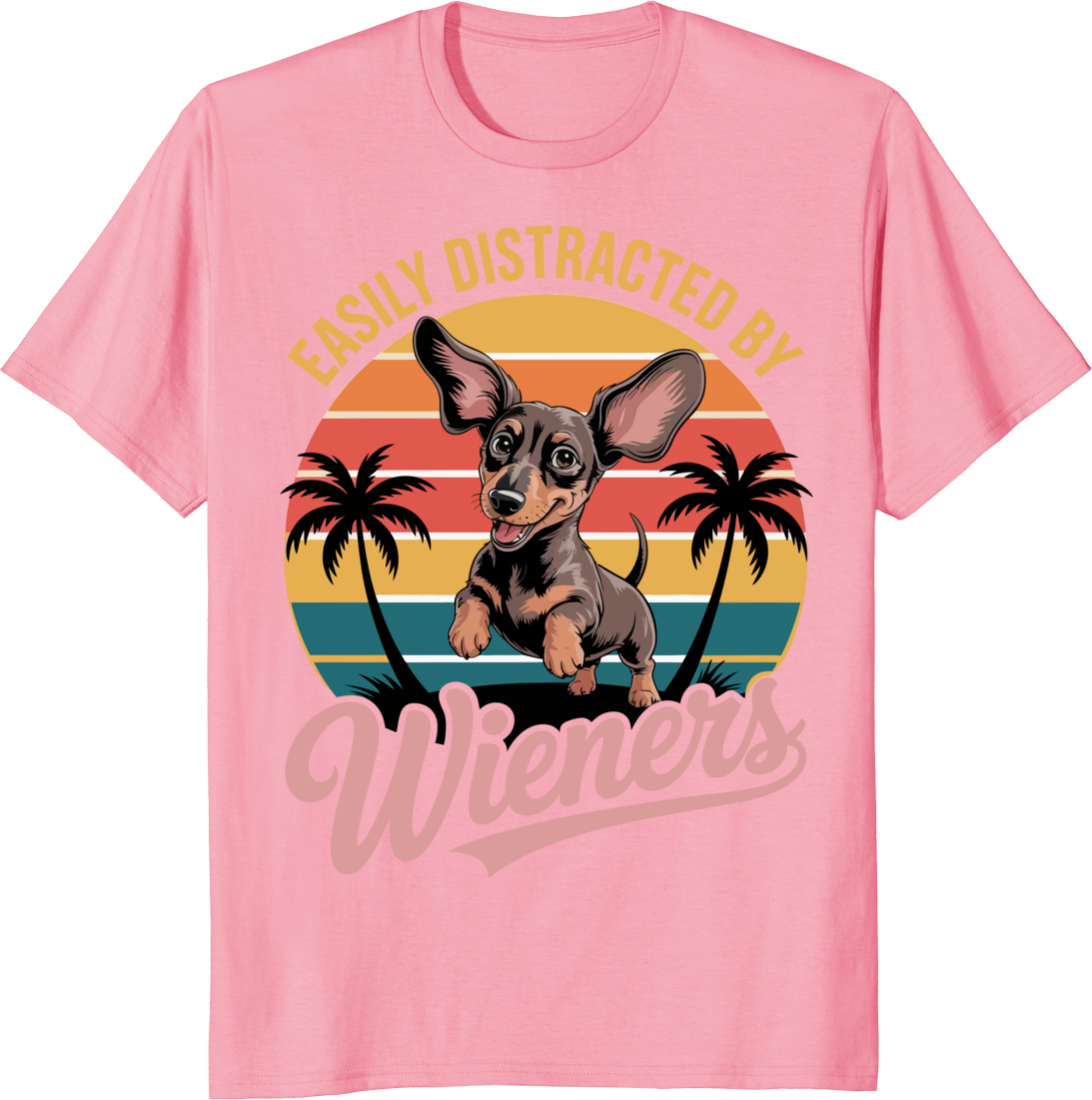 Funny dachshund dog wearing a Wieners graphic on a t-shirt - pink