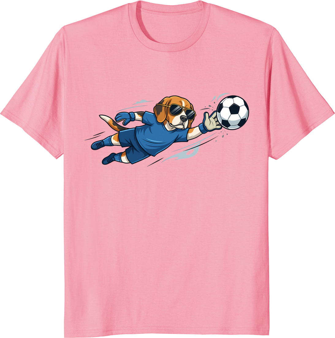 Cartoon dog goalkeeper wearing sunglasses on a t-shirt - pink