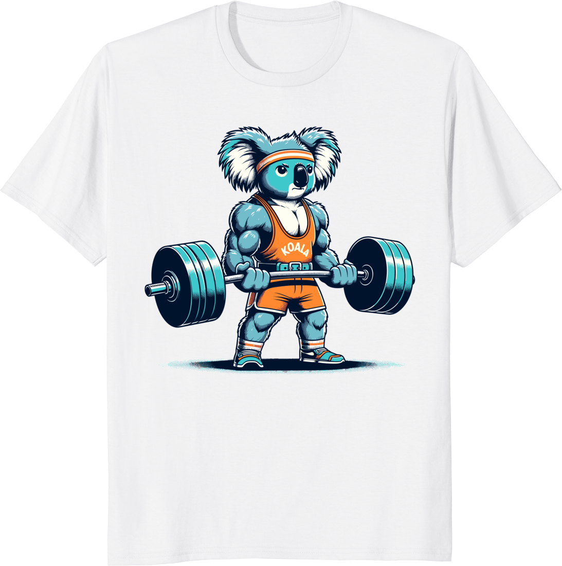 Fitness Gym Koala Bodybuilding weightlifting t-shirt with cartoon koala lifting weights - white