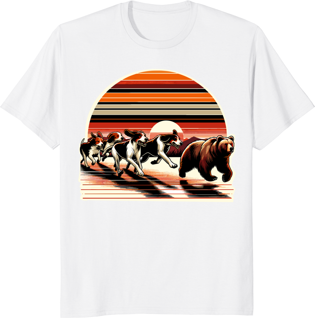 Retro hunting bear dog hound t-shirt with vintage illustration - white