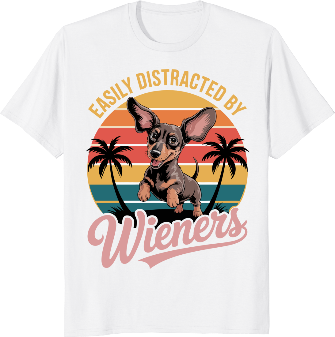 Funny dachshund dog wearing a Wieners graphic on a t-shirt - white