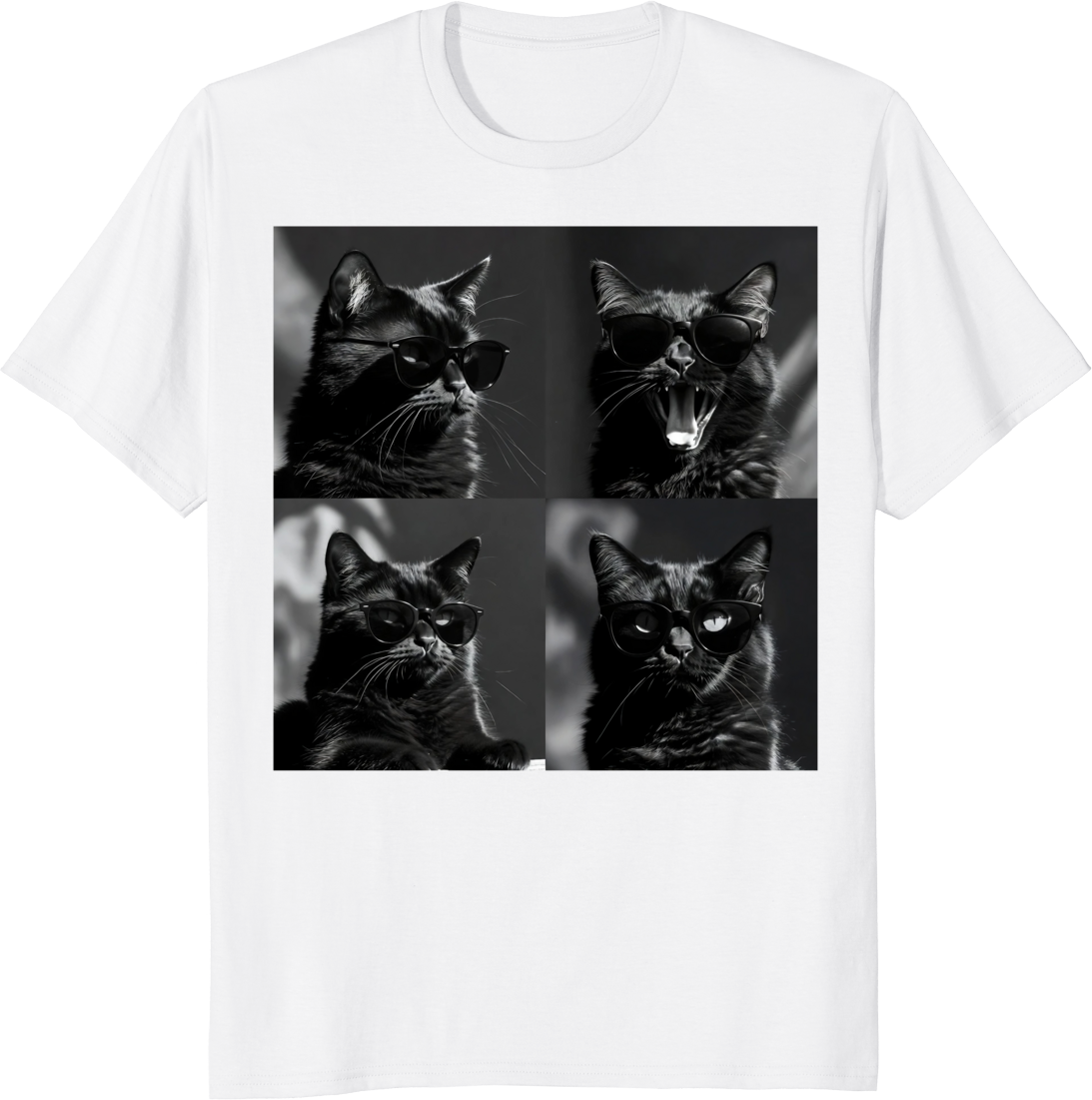 Funny cat photo strip selfie style t‑shirt with 4-panel design - white