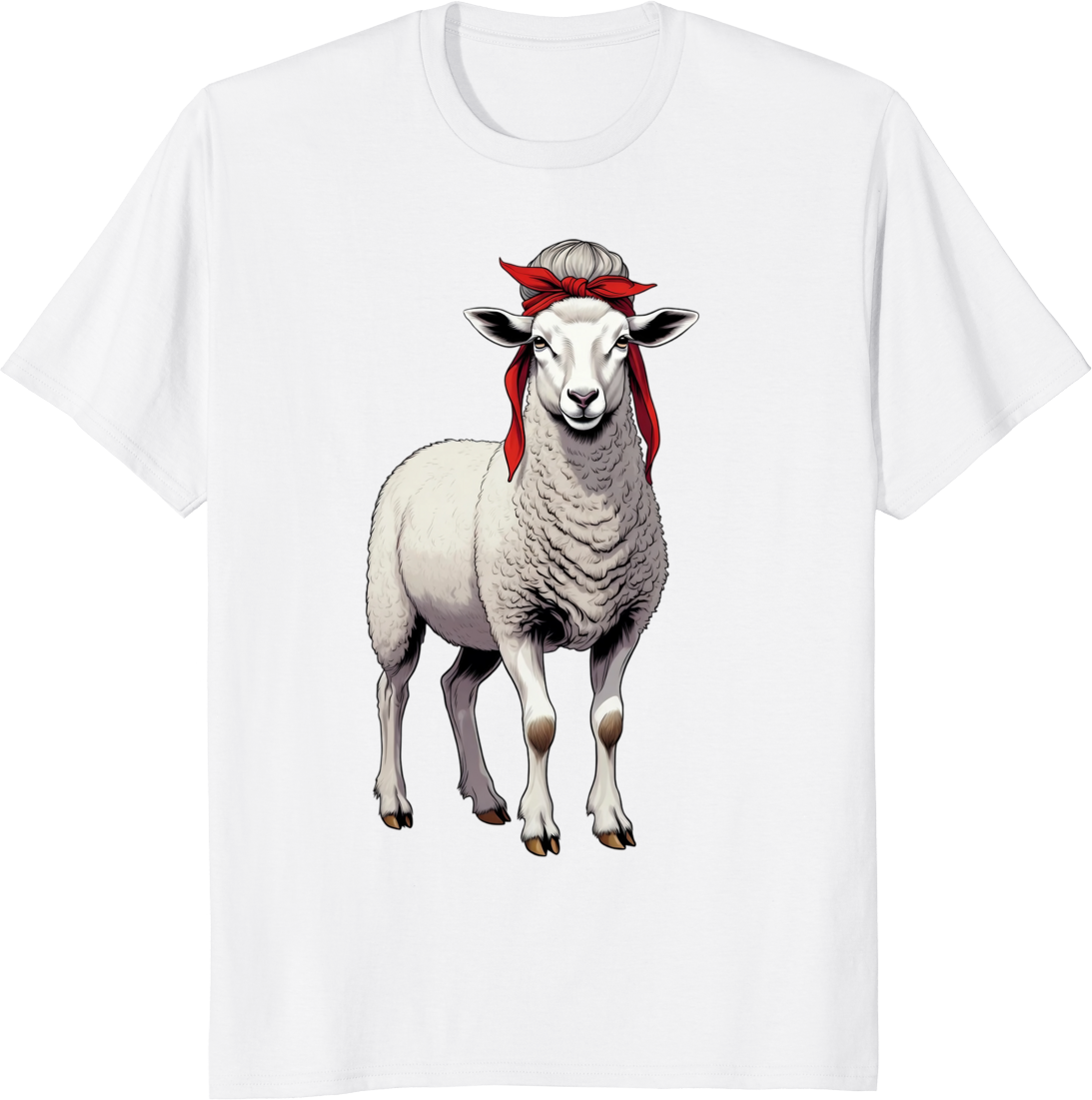 Vintage sheep wearing a red bow bandana on a t-shirt - white