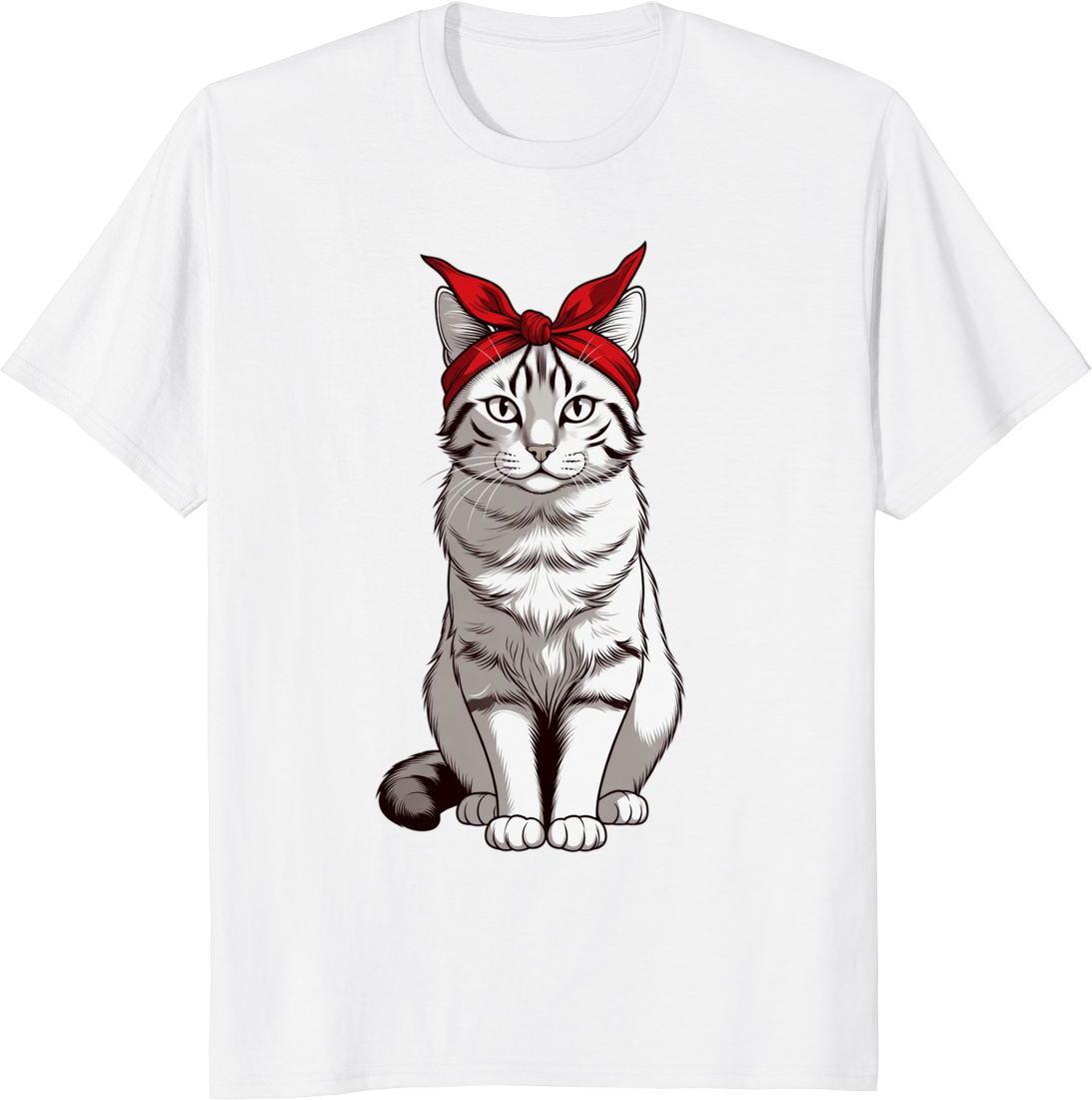 Funny cat wearing a bow bandana on a t-shirt - white