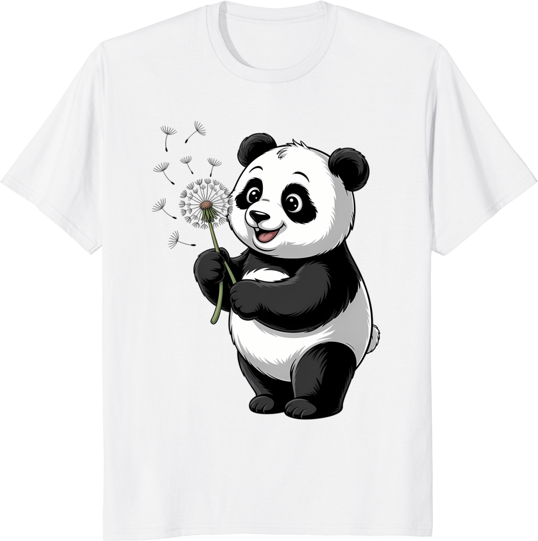 Cute panda holding a dandelion flower on a t-shirt - white