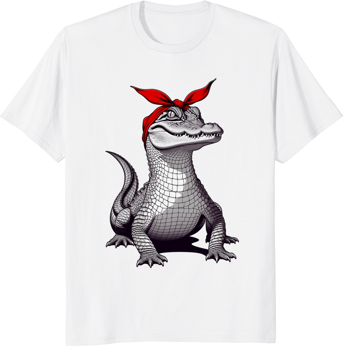 Alligator Mom t-shirt with red bow bandana design - white
