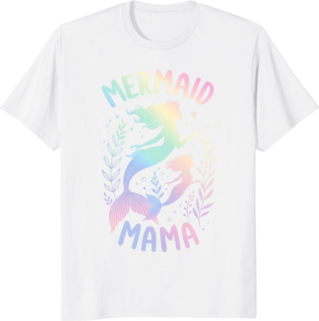 Mermaid Mama vintage t-shirt design featuring whimsical mermaid and motherly artwork for women. - white